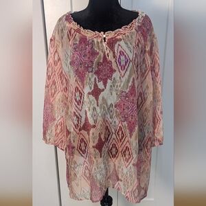 Maggie Barnes For Catherines Sheer Blouse Plus 4X Pink Whimsical Fairy Cover